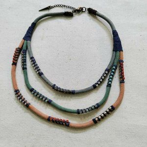 Dalita Leather Rhinestone Multi Strand Statement Necklace